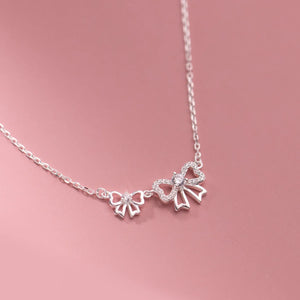 925 Sterling Silver Double Hollow Bowknot Choker Necklaces for Women