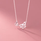 925 Sterling Silver Double Hollow Bowknot Choker Necklaces for Women
