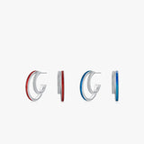 925 Silver Double Layered C Shape Hoop Earrings Zircon Enamel Hypoallergenic