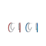 925 Silver Double Layered C Shape Hoop Earrings Zircon Enamel Hypoallergenic
