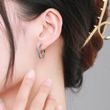 925 Silver Double Layered C Shape Hoop Earrings Zircon Enamel Hypoallergenic