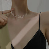 925 Silver Double Layered Choker Necklaces Chain Chokers Fine Jewelry for Women