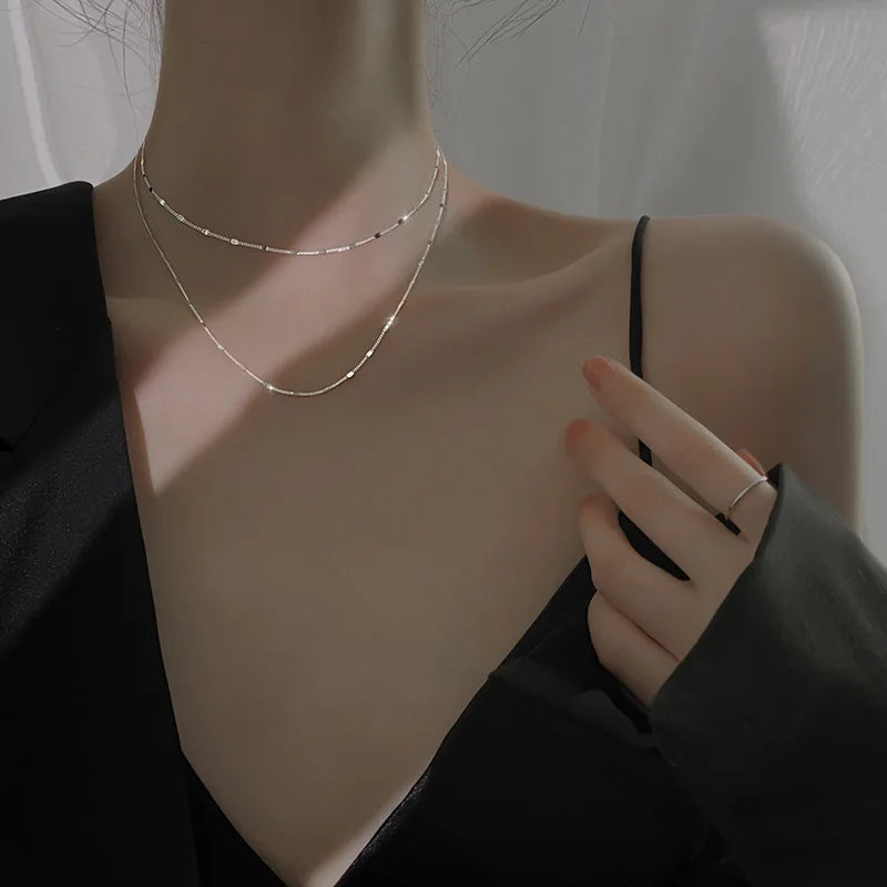 925 Silver Double Layered Choker Necklaces Chain Chokers Fine Jewelry for Women