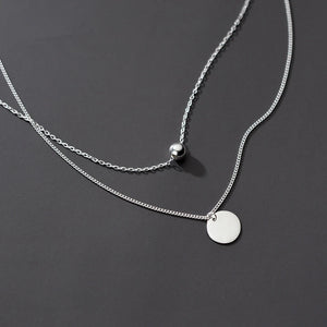 925 Silver Double Layers Necklace Long Chain Link for Women