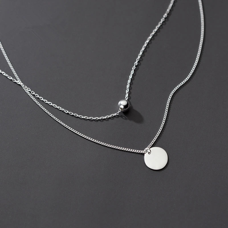 925 Silver Double Layers Necklace Long Chain Link for Women