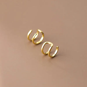 925 Silver Double Line Ear Cuffs Geometric Shape Cartilage Earrings