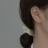 925 Silver Double Line Ear Cuffs Geometric Shape Cartilage Earrings
