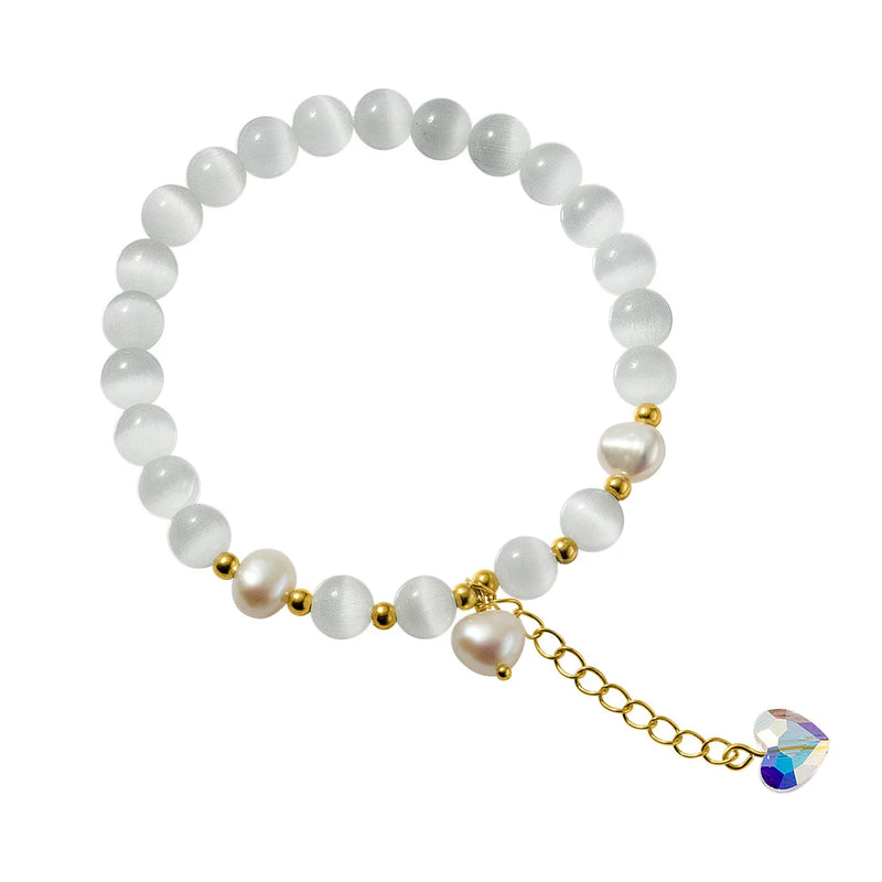 925 Silver Dream Heart Zircon Bracelet Opal Pearl Romantic Jewelry