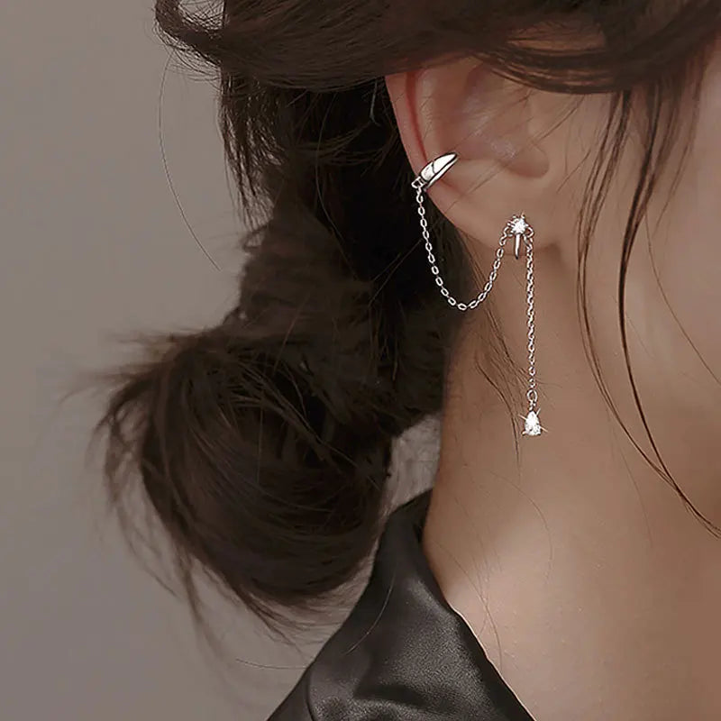 925 Silver Ear Cuff Tassel Earrings Non Pierced Cartilage Clip Hypoallergenic