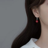 925 Silver Cinnabar Stone Earrings Women Summer Jewelry