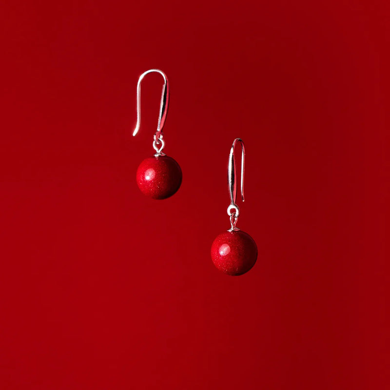 925 Silver Cinnabar Stone Earrings Women Summer Jewelry