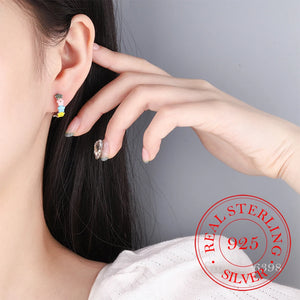 925 Silver Enamel Flower Hoop Earrings Pendientes Plata 925