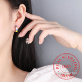 925 Silver Enamel Flower Hoop Earrings Pendientes Plata 925