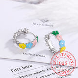 925 Silver Enamel Flower Hoop Earrings Pendientes Plata 925
