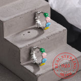 925 Silver Enamel Flower Hoop Earrings Pendientes Plata 925
