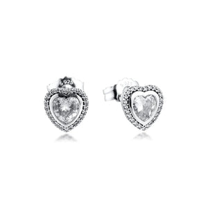 925 Silver Clear CZ Crystal Heart Stud Earrings Wedding Jewelry Brincos