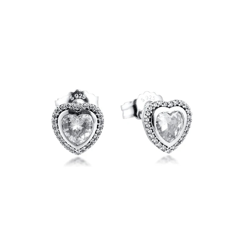 925 Silver Clear CZ Crystal Heart Stud Earrings Wedding Jewelry Brincos