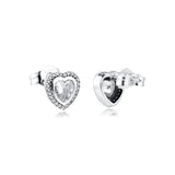 925 Silver Clear CZ Crystal Heart Stud Earrings Wedding Jewelry Brincos