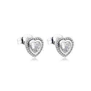 925 Silver Clear CZ Crystal Heart Stud Earrings Wedding Jewelry Brincos