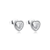 925 Silver Clear CZ Crystal Heart Stud Earrings Wedding Jewelry Brincos