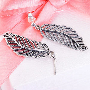 925 Silver Feather Stud Earrings Women Party Wedding Gift