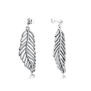 925 Silver Feather Stud Earrings Women Party Wedding Gift