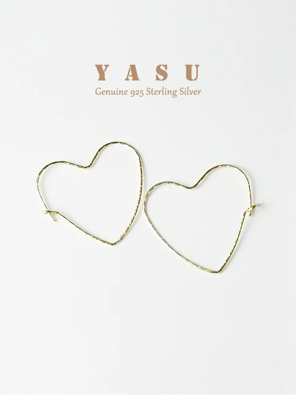 925 Silver Love Heart Hoop Earrings, 14k Plated