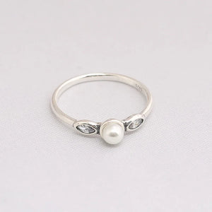 925 Silver Beauty Pearl CZ Ring European Jewelry