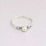 925 Silver Beauty Pearl CZ Ring European Jewelry