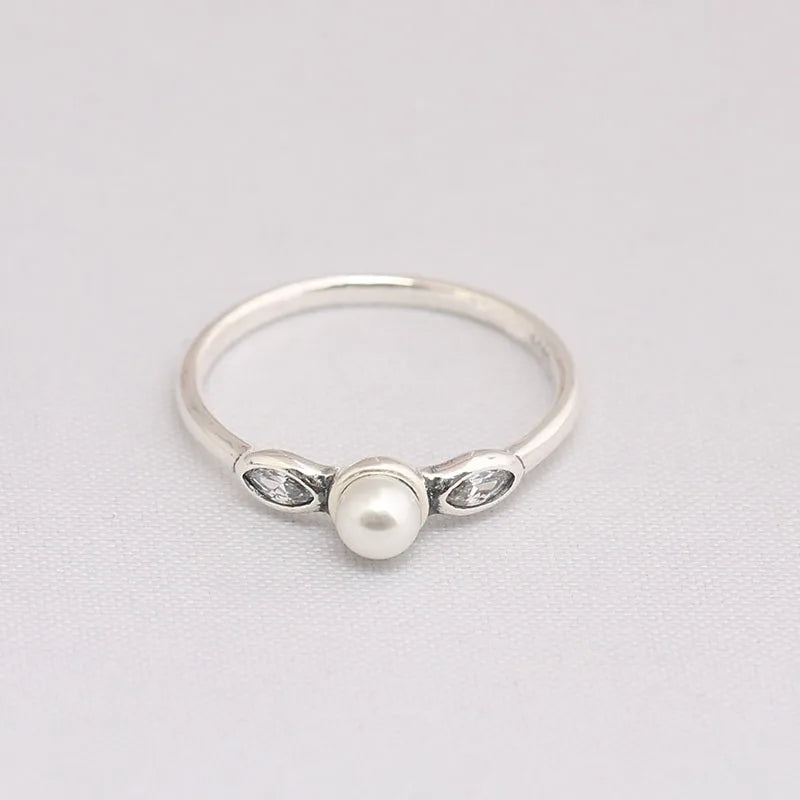 925 Silver Beauty Pearl CZ Ring European Jewelry