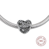 925 Silver Heart Charms Beads Family DIY Bracelet Jewellery