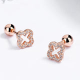 925 Silver CZ Four-leaf Clover Stud Earrings