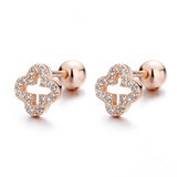 925 Silver CZ Four-leaf Clover Stud Earrings