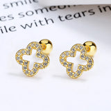 925 Silver CZ Four-leaf Clover Stud Earrings