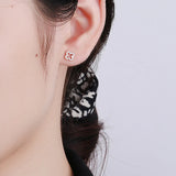 925 Silver CZ Four-leaf Clover Stud Earrings