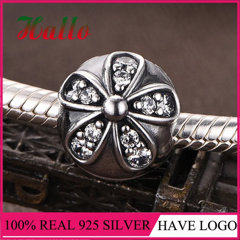925 Sterling Silver Flower Clip Charms for Bracelet Charm Bead DIY Jewelry