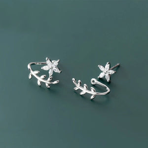 925 Silver Flower Leaf Post Stud Earrings Women Hypoallergenic Jewelry