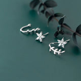 925 Silver Flower Leaf Post Stud Earrings Women Hypoallergenic Jewelry