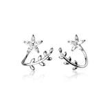 925 Silver Flower Leaf Post Stud Earrings Women Hypoallergenic Jewelry