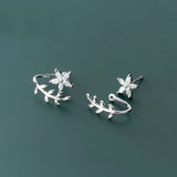 925 Silver Flower Leaf Post Stud Earrings Women Hypoallergenic Jewelry