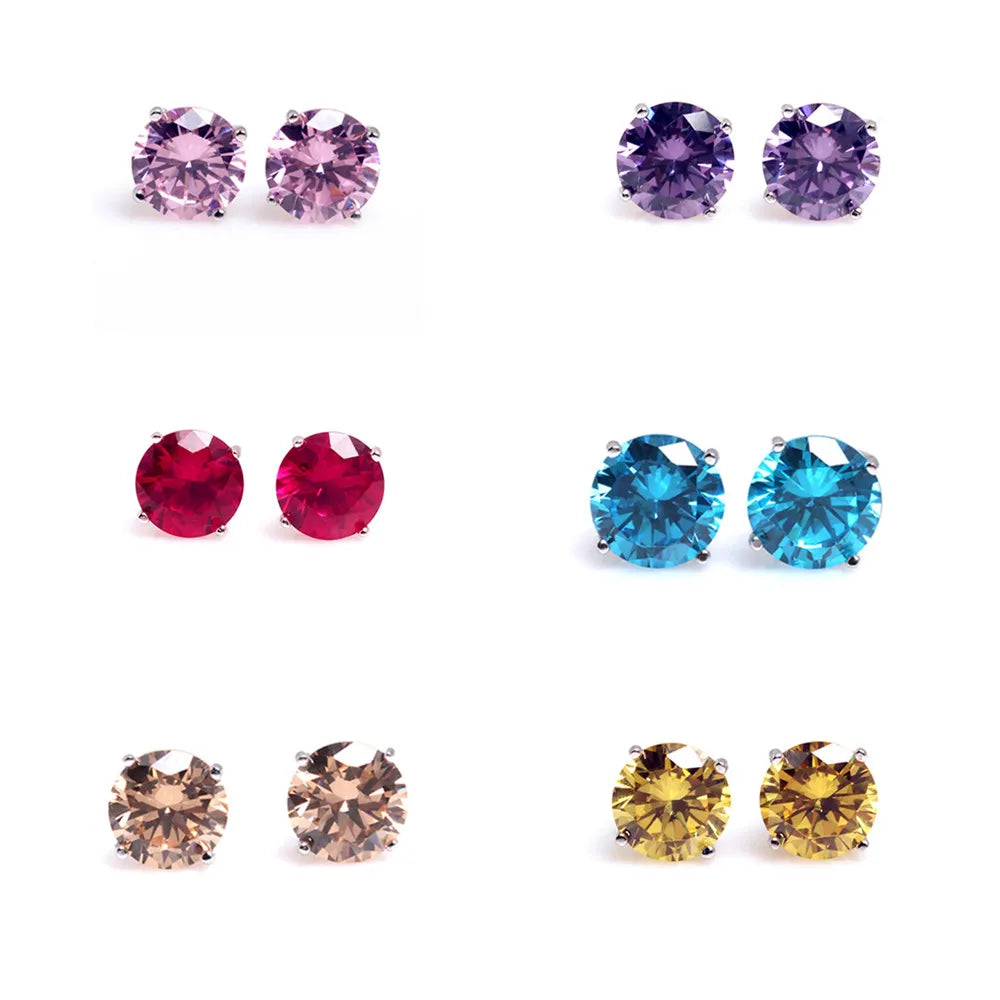 925 Silver Garnet Zirconia Solitare Stud Earring