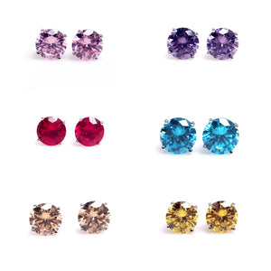 925 Silver Garnet Zirconia Solitare Stud Earring