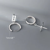 925 Silver Geometric Earrings Star Rectangle Drop Earring for Women