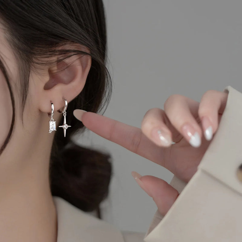 925 Silver Geometric Earrings Star Rectangle Drop Earring for Women