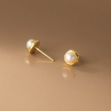 925 Silver Geometric Pearl Stud Earrings Romantic Jewelry