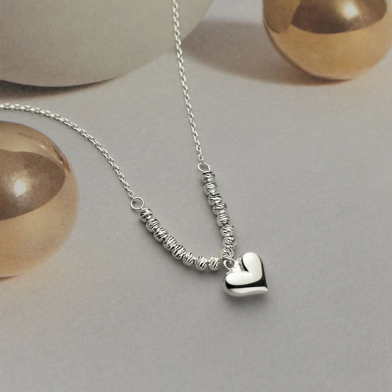 925 Silver Heart Stripe Beads Necklace for Women