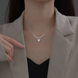 925 Silver Heart Stripe Beads Necklace for Women
