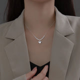 925 Silver Heart Stripe Beads Necklace for Women