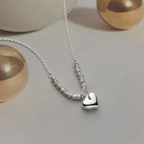 925 Silver Heart Stripe Beads Necklace for Women