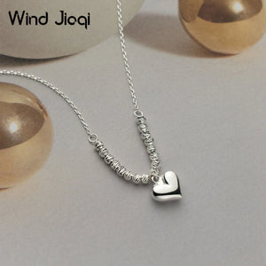 925 Silver Heart Stripe Beads Necklace for Women